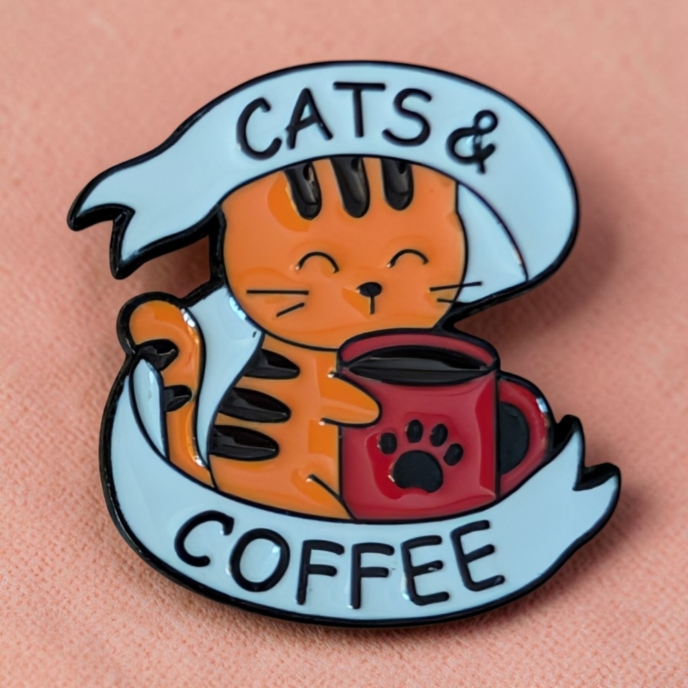 Cats & Coffee Orange Cat Enamel Pin